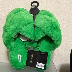 Forever 21 Unisex Bright Green Fuzzy Slippers